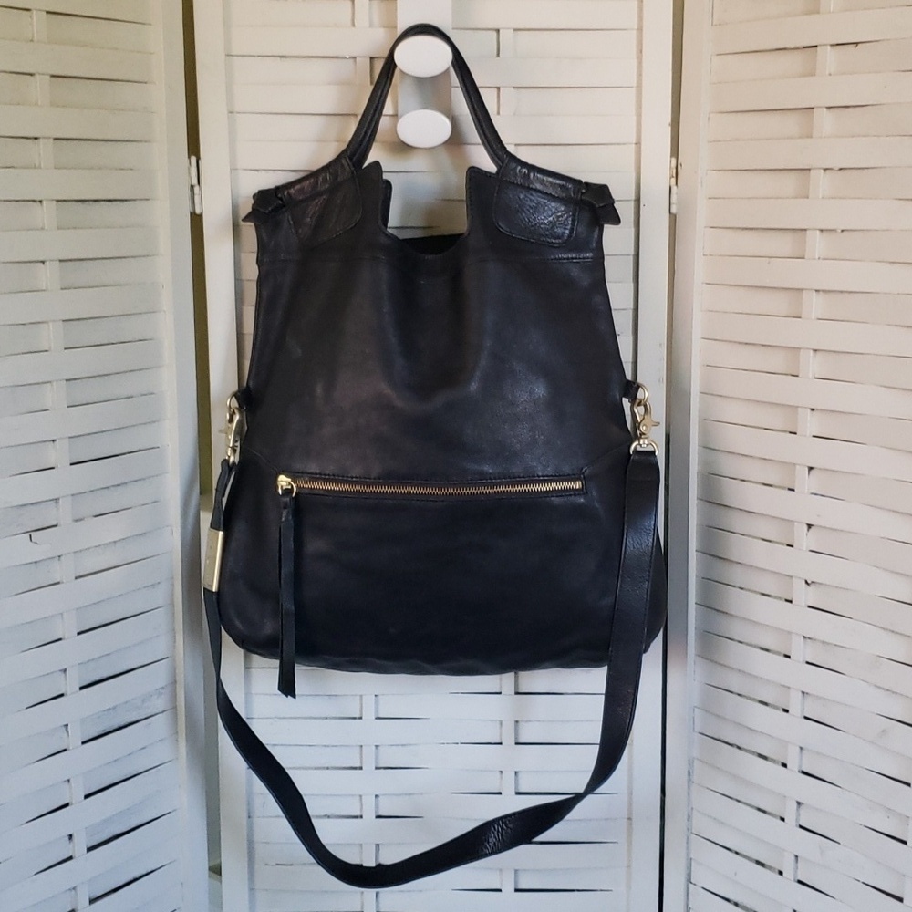 Foley +Corinna mid city black leather tote crossbody bag